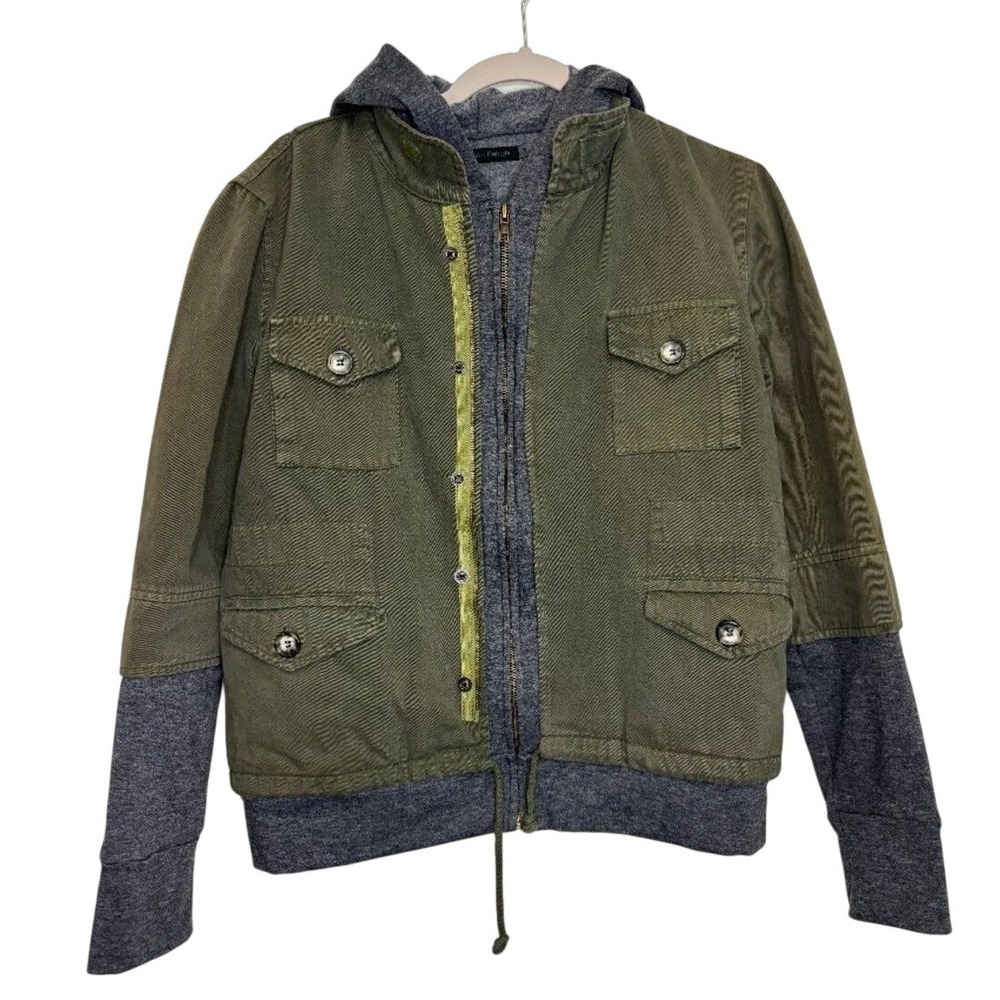 John Eshaya  Jacket with Fleece Hoodie Olive Green and Grey Womens Petite Small